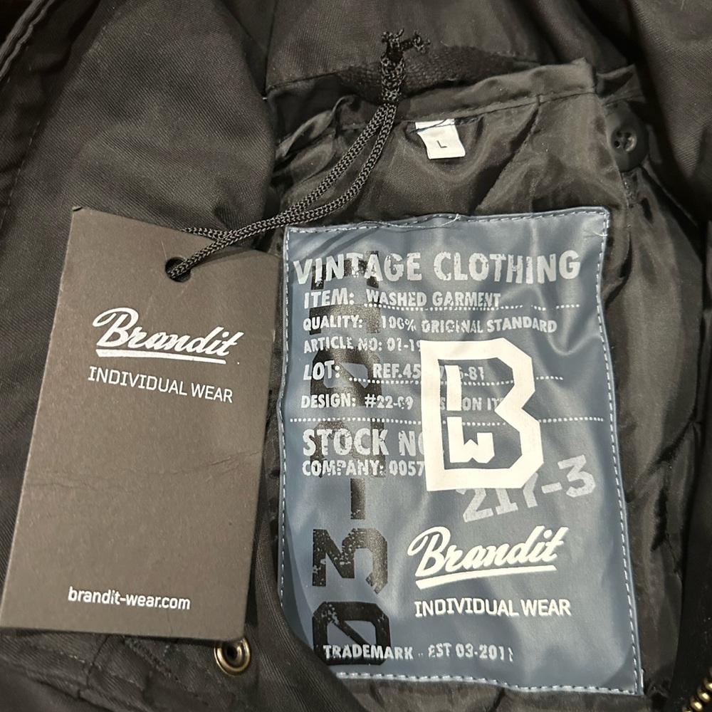 Brandit M-65 Standard Tactical Military Winter Parka Men’s Size L Black Hooded - Picture 4 of 13